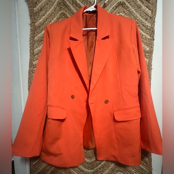 Boohoo Megan Fox Oversized Double Breast Orange Blazer,Size US 6,Great - Picture 1 of 9